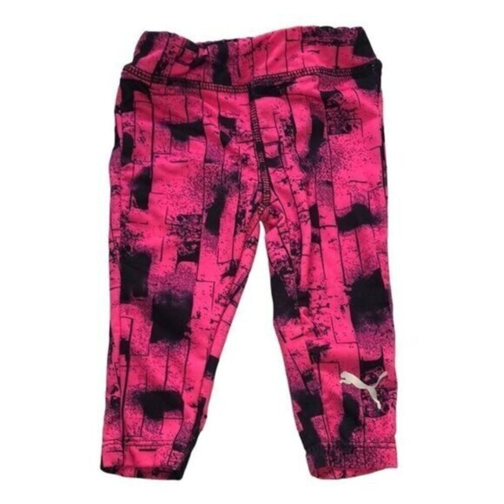 PUMA Baby Girl Leggings 0-3M Pink Black Geometric Activewear Cropped Pants